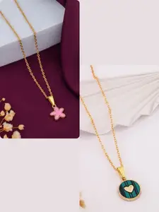 DressBerry Pack of 2 Gold-Plated Chain With Charms Pendants
