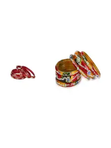 SOMIL Set of 10 Red Alloy Artificial Stones & Beads Bangles