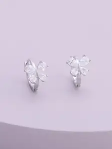 Kushal's Fashion Jewellery Rhodium-Plated Zircon Studded Butterfly Shaped Hoop Earrings