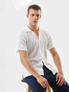 Snitch Men Textured Cuban Collar Casual Shirt