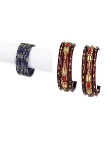 SOMIL Set of 18 Blue Alloy Artificial Stones & Beads Bangles