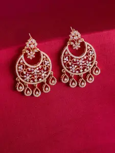 Kushal's Fashion Jewellery Gold-Plated Crescent Shaped Zircon Studded Chandbalis