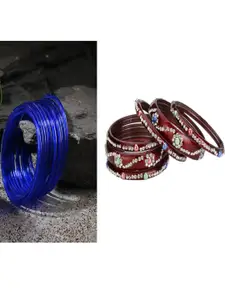 SOMIL Set of 18 Blue Alloy Artificial Stones & Beads Bangles