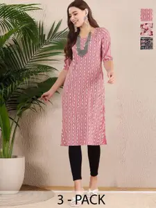 Anouk Rustic Selection Of 3 Floral Printed Round Neck Straight Kurtas