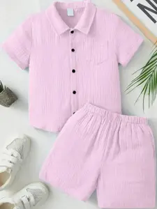 THE FASHION PRIME Boys Shirt Collar Short Sleeves Shirt With Short