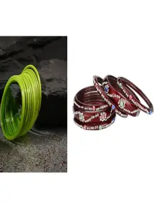 SOMIL Set of 18 Green Alloy Artificial Stones & Beads Bangles