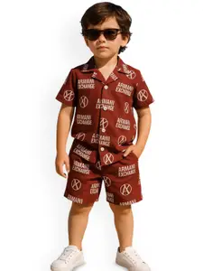 FASHION GRAB Boys Printed Spread Collar Shirt With Shorts