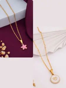 DressBerry Women Pack Of 2 Brass Gold Plated Charms Necklaces
