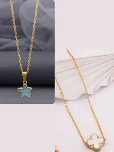 DressBerry Women Pack Of 2 Brass Gold-Plated Necklace