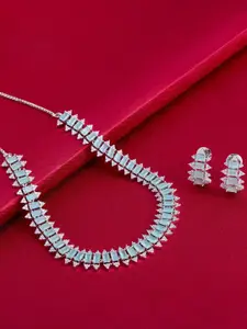 Kushal's Fashion Jewellery Rhodium-Plated Green Zircon Studded Necklace with Earrings