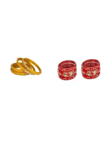 SOMIL Set of 10 Yellow Alloy Artificial Stones & Beads Bangles