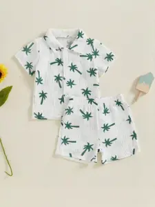 THE FASHION PRIME Boys Printed Shirt Collar Short Sleeves Shirt With Short