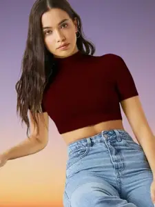 Dream Beauty Fashion Women High Neck Fitted Crop Top