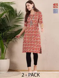 Anouk Rustic Selection Of 2 Floral Printed Round Neck Straight Kurtas