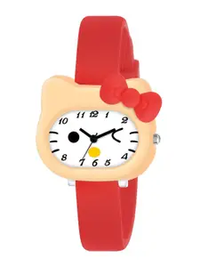ON TIME OCTUS Girls Printed Dial & Straps Kitty Analogue Watch KD-012 RED