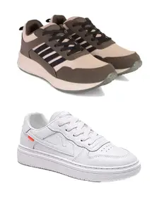 PENNEN Men Brown & White Set Of 2 Running Synthetic Lace-Ups Non-Marking Running Shoes