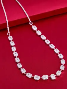 Kushal's Fashion Jewellery Rhodium-Plated Zircon Studded Necklace