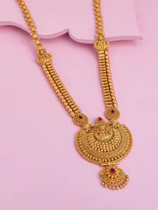 Kushal's Fashion Jewellery Gold-Plated Ruby Studded Antique Necklace