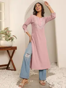 Varanga Embellished Notch Neck Straight Kurta