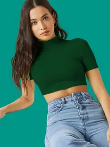 Dream Beauty Fashion Women High Neck Fitted Crop Top