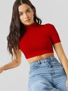 Dream Beauty Fashion Women High Neck Fitted Crop Top