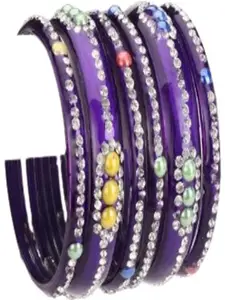 SOMIL Set of 18 Brown Alloy Artificial Stones & Beads Bangles