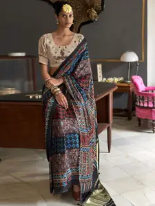 Saree mall Ajrak Block Printed Traditional Patola Saree With Matching Blouse