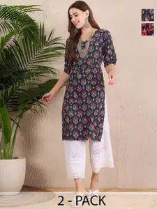 Anouk Rustic Selection Of 2 Floral Printed Round Neck Straight Kurtas