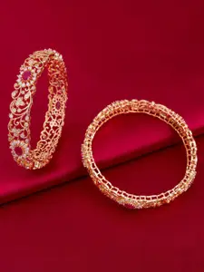 Kushal's Fashion Jewellery 2-Pcs Gold-PlatedZircon StuddedBangle