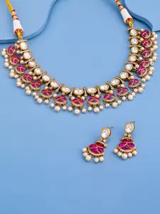 Kushal's Fashion Jewellery Victorian-Plated Kundan Studded Necklace with Earrings