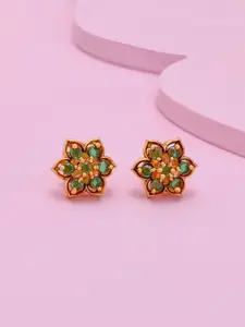 Kushal's Fashion Jewellery Gold-Plated Artificial Stones Studded Floral Studs Earrings