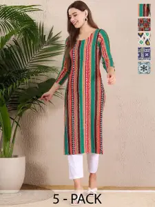 Anouk Rustic Selection Of 5 Striped Printed Round Neck Straight Kurtas