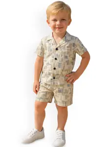 FASHION GRAB Boys Printed Spread Collar Shirt With Shorts
