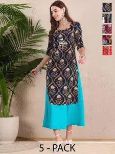 Anouk Rustic Selection Of 5 Floral Printed Round Neck Straight Kurtas