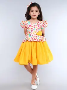 Pink Chick Girls Colourblocked Printed Applique Peplum Fit & Flare Dress