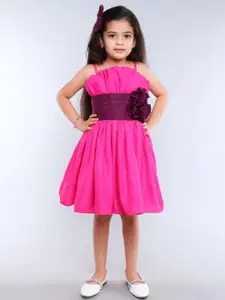 Pink Chick Girls Shoulder Straps Floral Applique Fit & Flare Dress