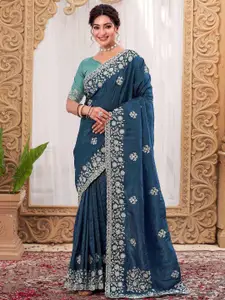 Satrani Floral Embroidered Embellished Organza Saree