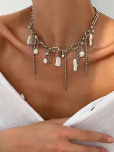 StyleCast x Revolte Silver-Plated Artifcial Beaded Tasselled Statement Necklace