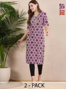 Anouk Rustic Selection Of 2 Floral Printed Round Neck Straight Kurtas