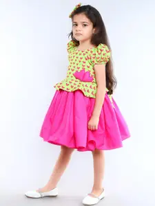 Pink Chick Girls Conversational Printed Cotton Fit & Flare Dress