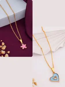 DressBerry Women Pack Of 2 Multi Color Gold-Plated Artificial Beads Causal Necklace