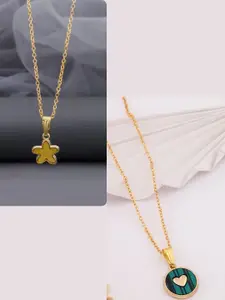 DressBerry Pack of 2 Gold-Plated Chain With Charms Pendants