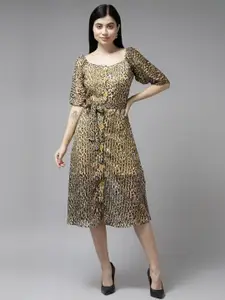 Roadster Brown Georgette Dresses
