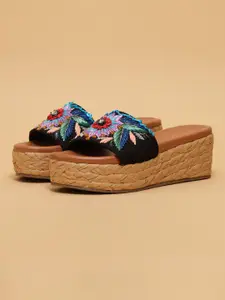ERIDANI Lily Women Embroidered Wedge Heel Sandals