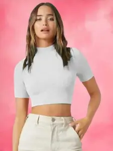 Dream Beauty Fashion Women Solid High Neck Crop Top