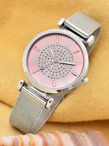 LOUIS DEVIN Women Embellished Dial & Bracelet Style Straps Analogue Watch LD-L189-PNK-CH