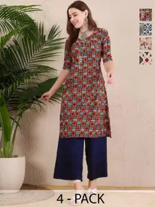 Anouk Rustic Selection Of 4 Floral Printed Round Neck Straight Kurtas