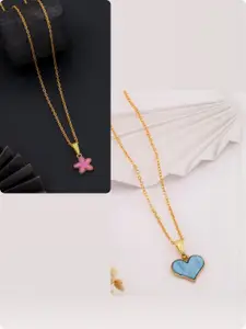 DressBerry Women Set of 2 Brass Gold-Plated Necklace