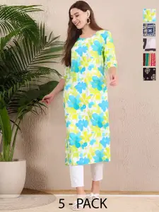 Anouk Rustic Selection Of 5 Floral Printed Round Neck Straight Kurtas