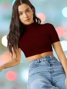 Dream Beauty Fashion Women High Neck Fitted Crop Top